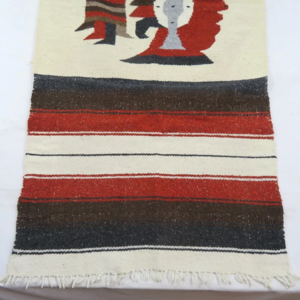 Mexican Style Woven Rug Wall Hanging- Aztec Chief Warrior 25 X 62 Vintage
